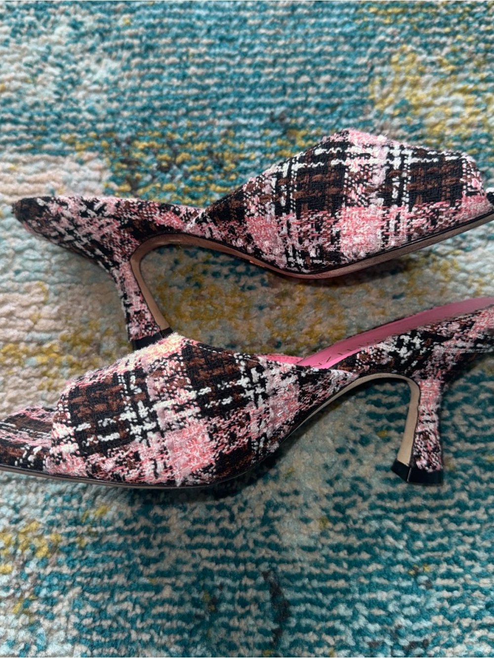 Stuart Weitzman Tia Mule size 8 sandals Pink & Brown Tweed - Picture 3 of 4